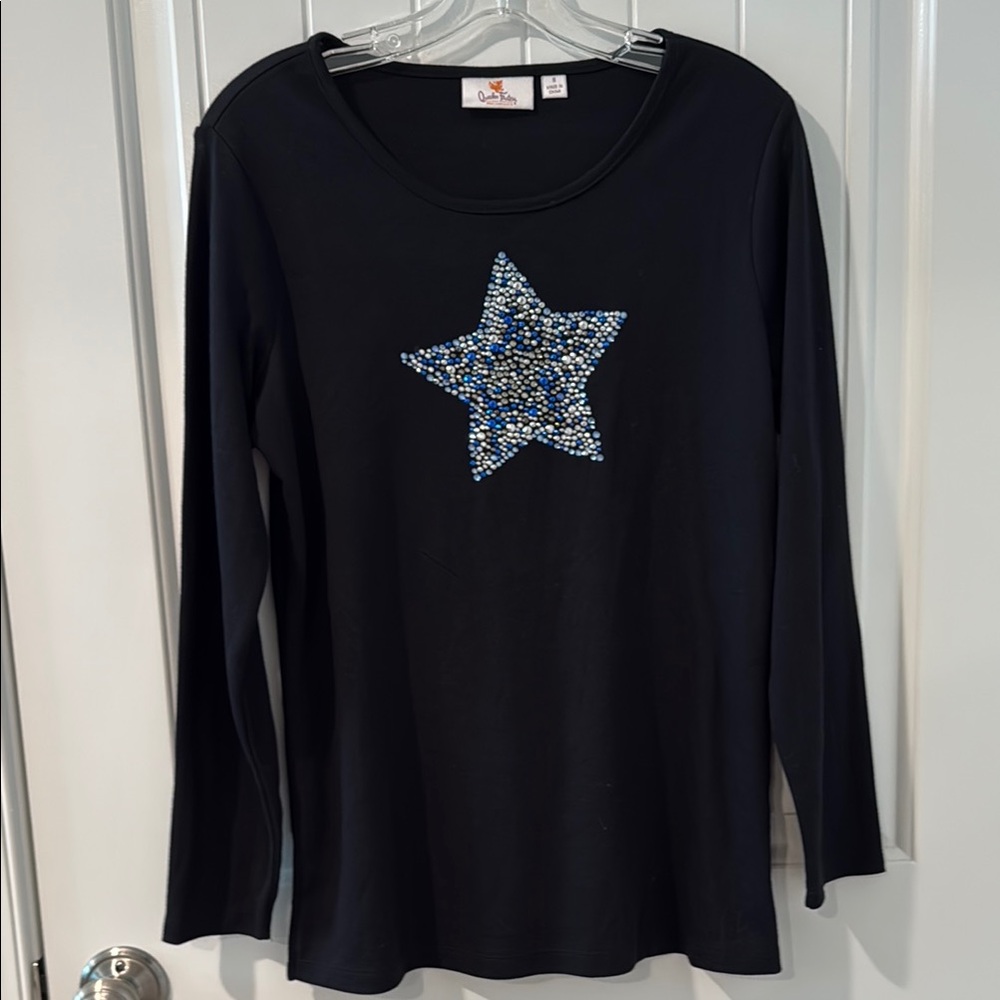 Quacker Factory Black Graphic Long Sleeve Tee